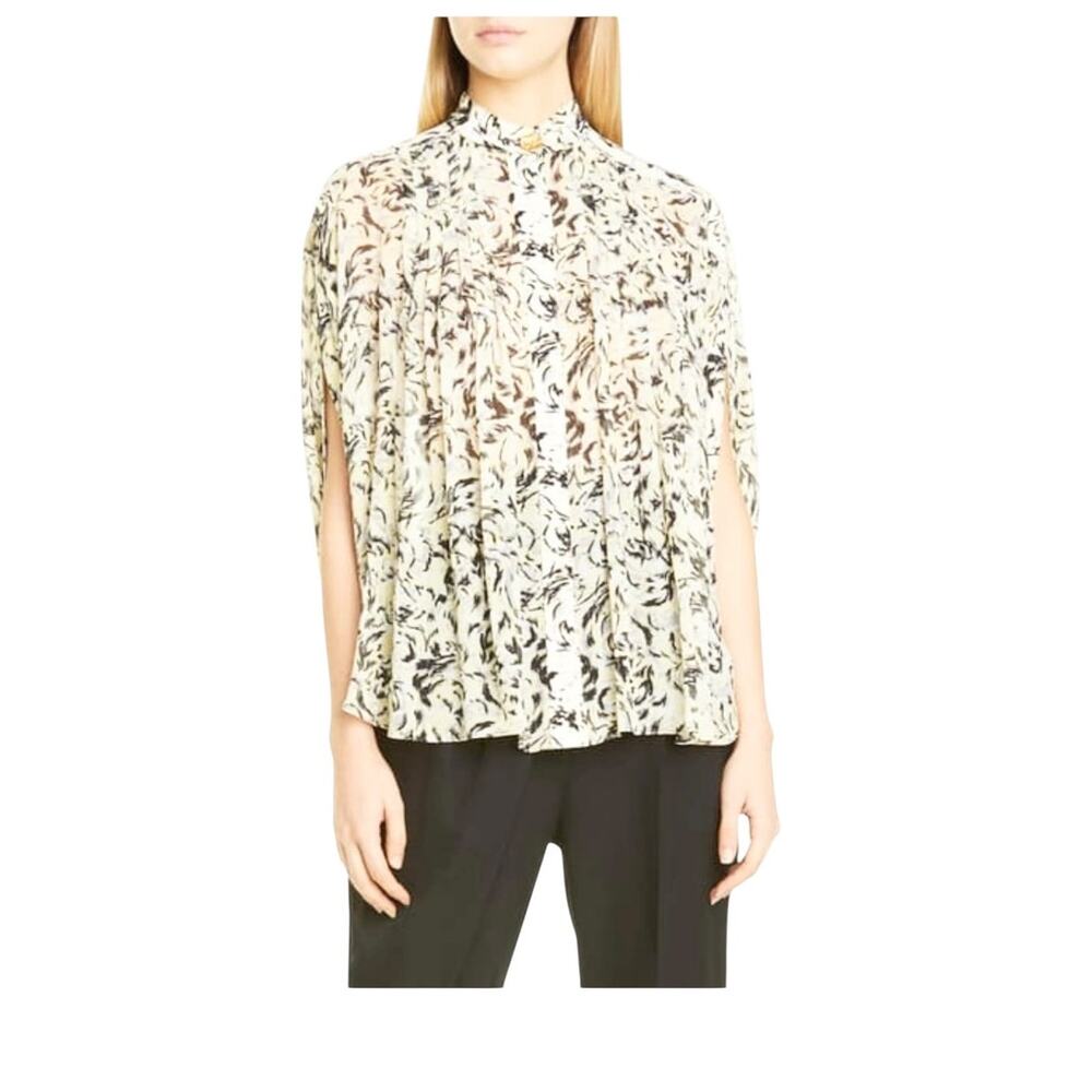 Proenza  Schouler Abstract Animal Print Crepe Chiffon Blouse In Butter Black 10